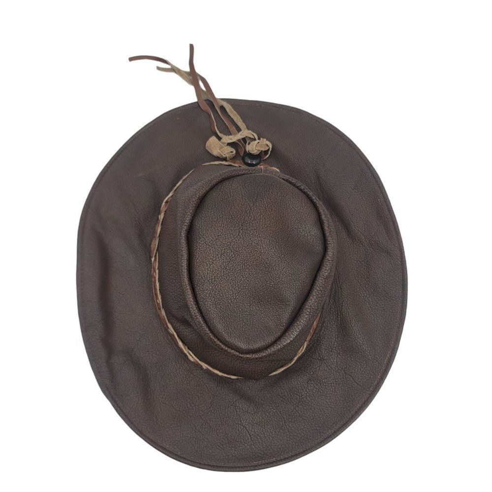 Vtg Men's Hat Cowboy Safari Rodeo Unisex Brown Distress Leather‎ Braided Band S - Picture 7 of 7